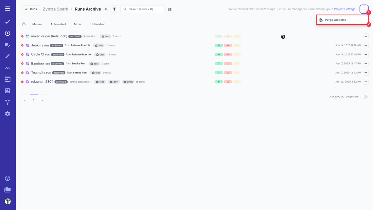 Testomat.io - Runs Archive